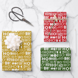 Jolly Christmas Red Green and Gold "HO! HO! HO! Wrapping Paper Sheet