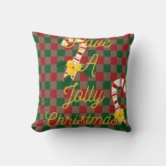 Jolly Christmas Red Green Chequered Plaid Candy Ca Cushion
