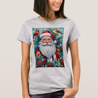Jolly Christmas Santa Clause And Cardinals T-Shirt