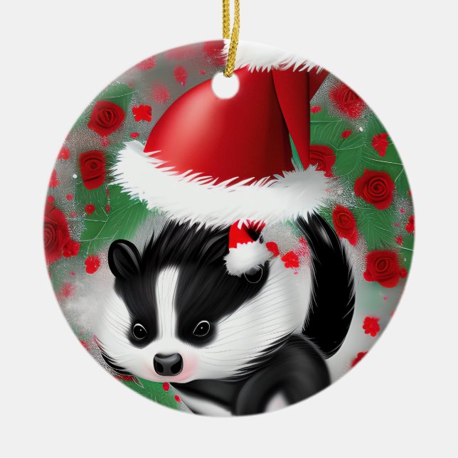 Jolly Christmas Skunk Ceramic Tree Decoration (Front)