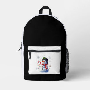 Jolly Christmas Snowman with Candy Cane Printed Backpack