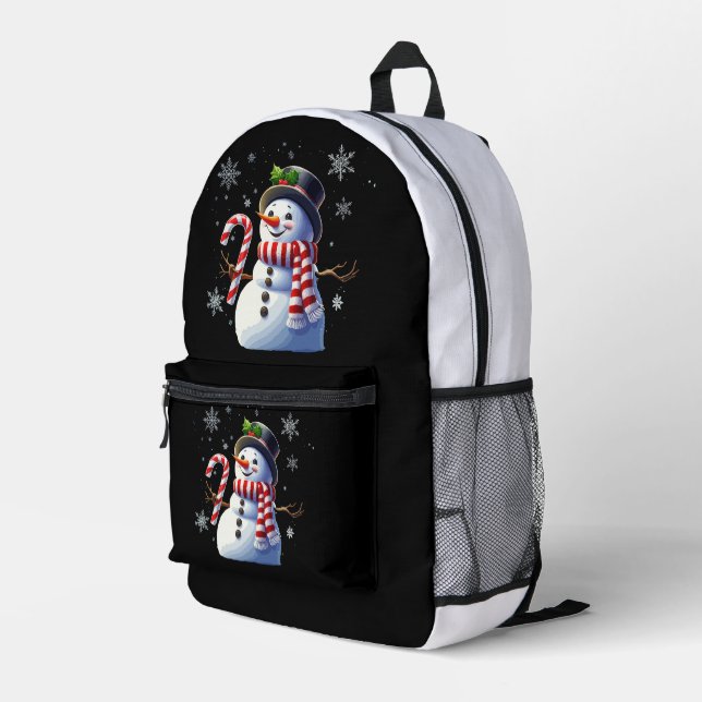 Jolly Christmas Snowman with Candy Cane Printed Backpack (Back Corner Right)