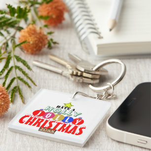 Jolly Christmas Tree Ornaments Monogram Key Ring