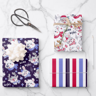 Jolly Christmas Winter Wrapping Paper Set of 3