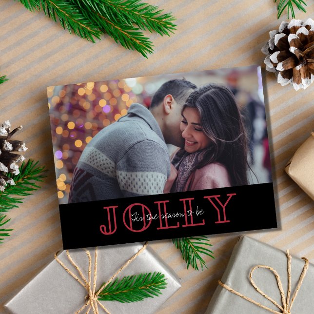 Jolly Couple Photo Christmas Budget  Holiday Postcard (Jolly Couple Photo Christmas Budget Holiday Postcard)