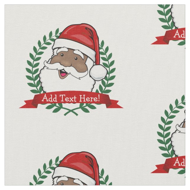 Jolly Ethnic Santa Custom Text Fabric (Close Up)