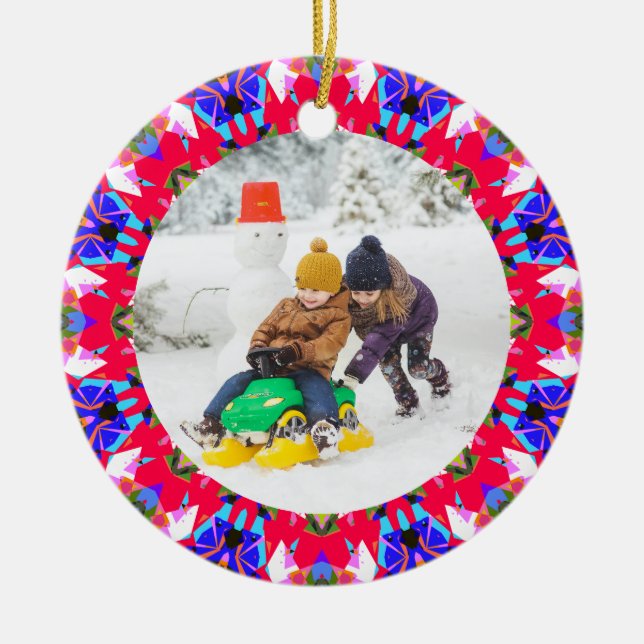 Jolly Festive Custom Christmas Photo Picture Frame Ceramic Tree Decoration (Front)