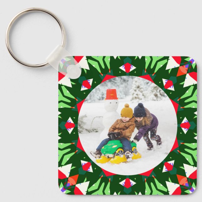 Jolly Festive Custom Christmas Photo Picture Frame Key Ring (Front)