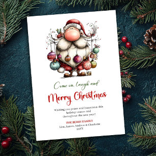 Jolly Funny Santa Classic Red Green Christmas Card
