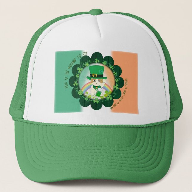 Jolly Ginger Tabby Irish Cheer Trucker Hat (Front)