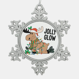 Jolly Glow Christmas Reindeer Santa Xmas Holiday Snowflake Pewter Christmas Ornament