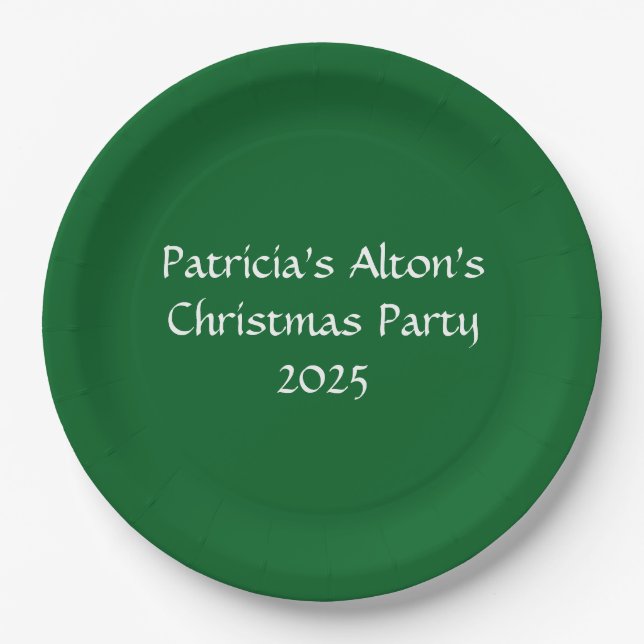 Jolly Green & White: Christmas Party Paper Plate (Front)