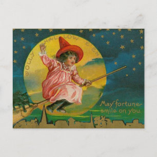 Jolly Halloween Vintage Witch Postcard