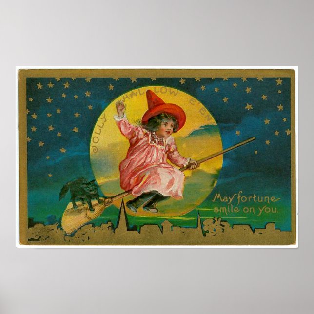 Jolly Halloween Vintage Witch Poster (Front)