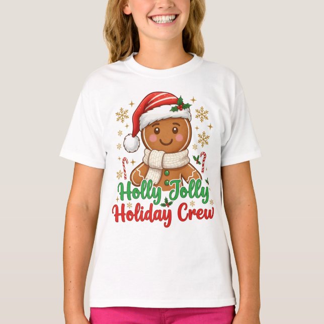 Jolly Holiday Crew Festive Cookie Design T-Shirt (Front)