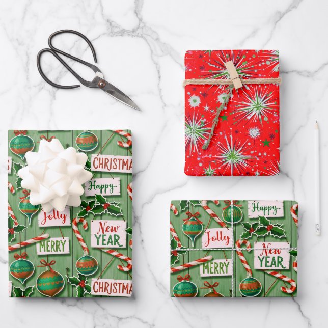 Jolly Holiday Jumble Green Wrapping Paper Sheet (Front)