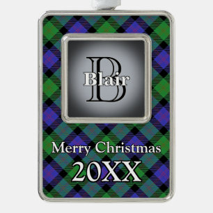 Jolly Holidays Clan Blair Tartan Silver Plated Framed Ornament