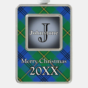 Jolly Holidays Clan Johnstone Johnston Tartan Silver Plated Framed Ornament
