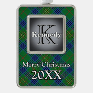 Jolly Holidays Clan Kennedy Tartan Silver Plated Framed Ornament