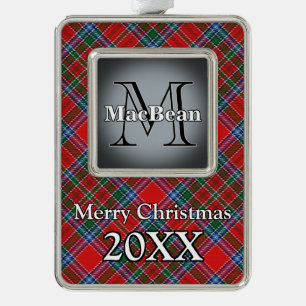 Jolly Holidays Clan MacBean MacBain Tartan Silver Plated Framed Ornament