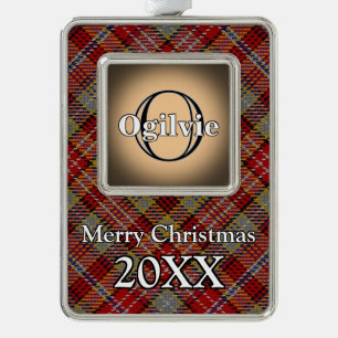 Jolly Holidays Clan Ogilvie Ogilvy Tartan Silver Plated Framed Ornament