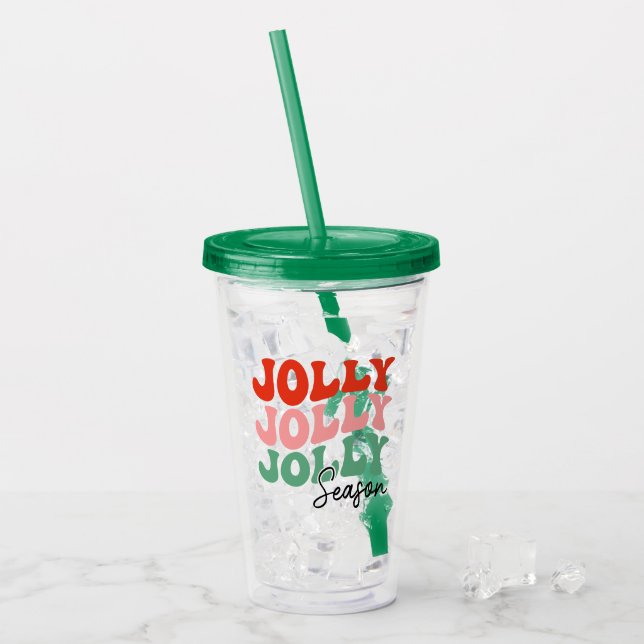 Jolly Jolly Jolly Season  Retro Holiday Typography Acrylic Tumbler (Front Ice)