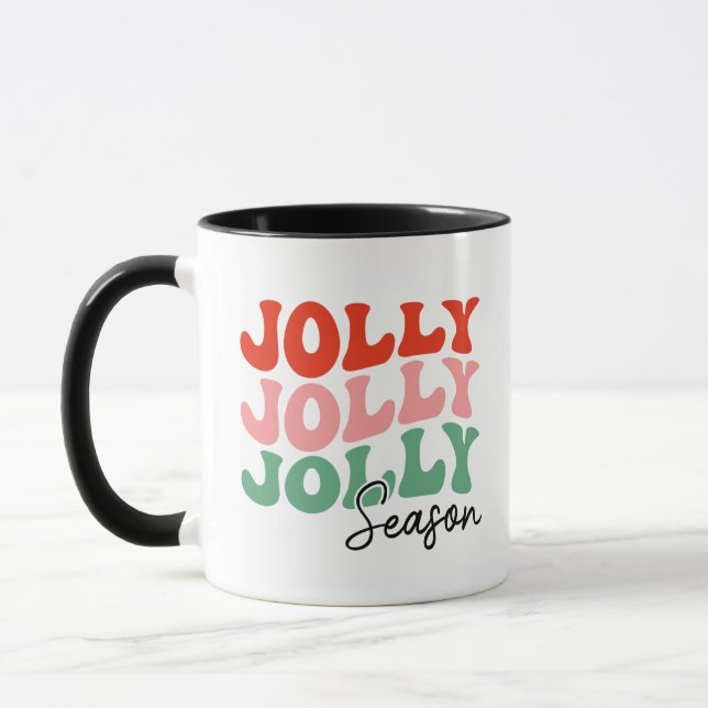 Jolly Jolly Jolly Season  Retro Holiday Typography Mug (Left)