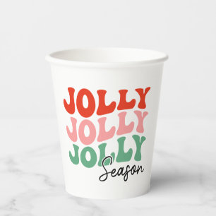 Jolly Jolly Jolly Season  Retro Holiday Typography Paper Cups