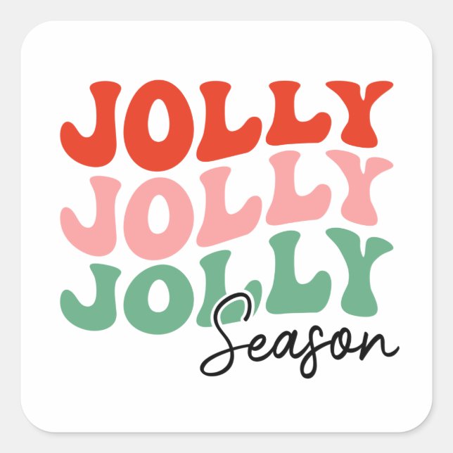 Jolly Jolly Jolly Season  Retro Holiday Typography Square Sticker (Front)