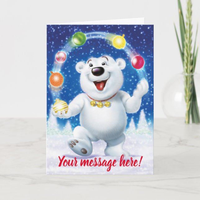 Jolly juggling Polar Bear custom Christmas card (Front)