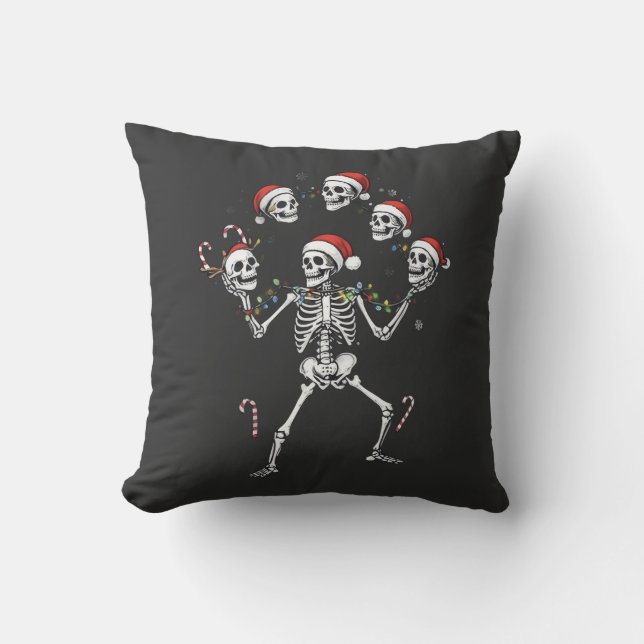 Jolly Juggling Skeleton Throw Pillow (Front)
