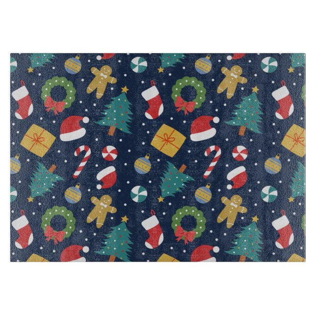 Jolly Jumble Holiday Glass Cutting Board (Front)
