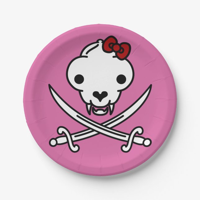 Jolly Kitty Pirate Skull and Bones Paper Plate (Front)