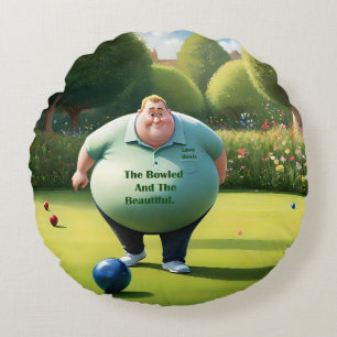 Jolly Lawn Bowler Man, Round Cushion