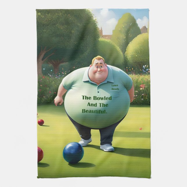 Jolly Lawn Bowler Man,  Tea Towel (Vertical)