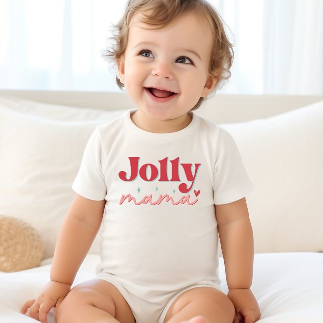 Jolly Mama Heart Retro Christmas Baby T-Shirt (Creator Uploaded)