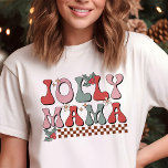 Jolly Mama Retro Christmas Tri-Blend Shirt<br><div class="desc">Celebrate the holiday season in style with this "Jolly Mama" retro Christmas shirt! Featuring bold, vintage-inspired lettering and festive elements like holly and stockings, this design adds a nostalgic twist to your holiday wardrobe. The playful chequered background and classic holiday colours make it perfect for moms who love spreading Christmas...</div>