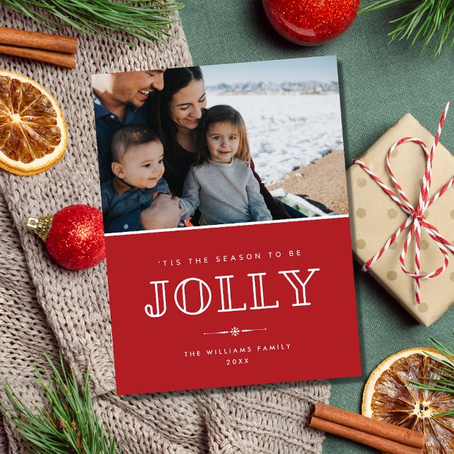 Jolly Modern Family Photo Christmas  Holiday Postcard (Jolly Modern Family Photo Christmas Holiday Postcard)