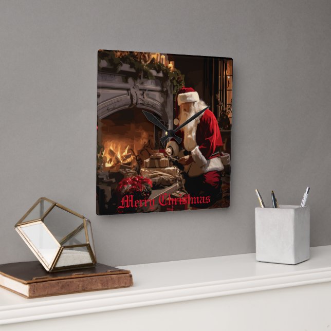 Jolly Old Saint Nick Square Wall Clock (Office)