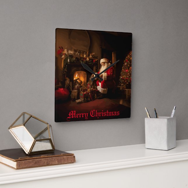 Jolly Old Saint Nick Square Wall Clock (Office)