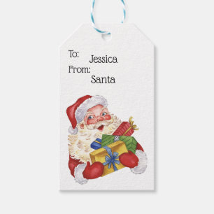 Jolly Old Santa Claus With Gifts Personalised Gift Tags
