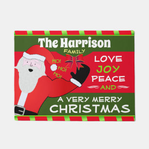Jolly Old Santa with Your Family Name Christmas Doormat