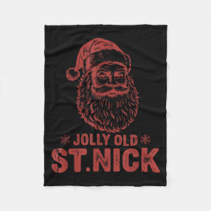 Jolly Old St Nick Santa Claus Vintage Christmas  Fleece Blanket