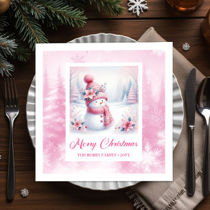 Jolly Pink Snowman Christmas Scene Napkins Kids  