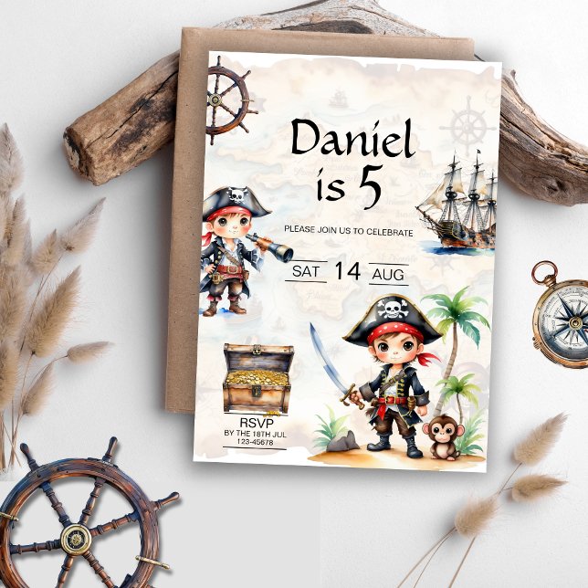 Jolly Pirate 5th Birthday  Invitation (Jolly Pirates 5th Birthday Invitation)