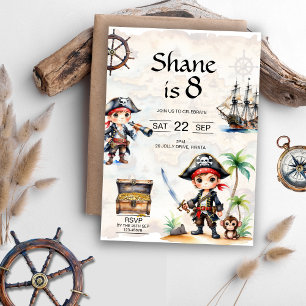 Jolly Pirates 8th Birthday Party Invitation