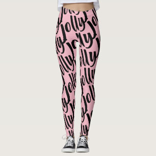 Jolly repeat pattern on pink calligraphy leggings