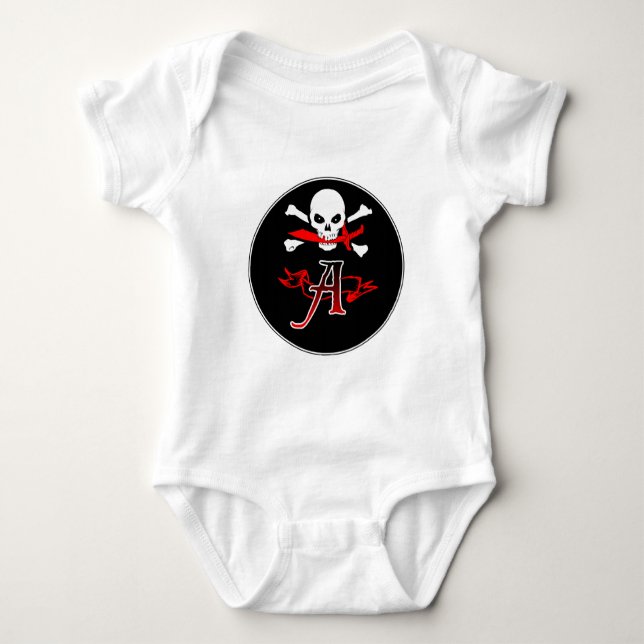 Jolly Roger A Monogram Initial Baby Bodysuit (Front)