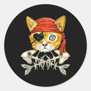 Jolly Roger Flag Skull And Crossbones - Funny Cat Classic Round Sticker
