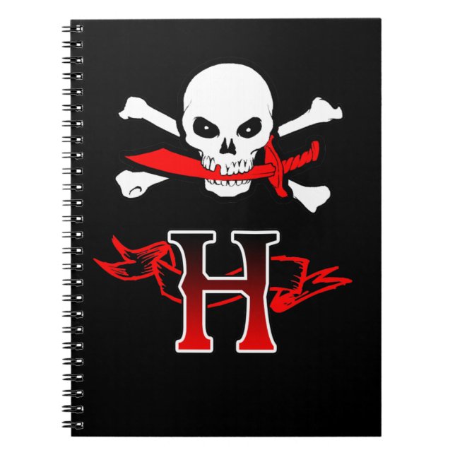 Jolly Roger H Monogram Initial Spiral Notebook (Front)